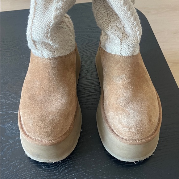 UGG Tan Platform Over-the-Knee Boot with Cream Knit Shaft and Red Accent - Picture 5 of 8